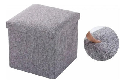 Puff Organizador Baul Taburete Plegable Tapa Acolchada 38cm Gris Liso