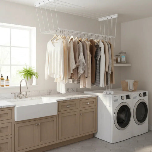 Tender Techo Regulable 5 Varillas Acero Inoxidable 120x38cm Blanco