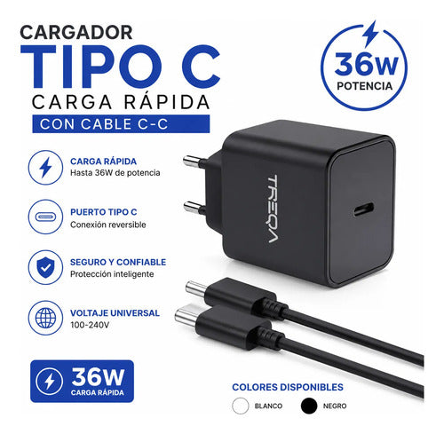 Cargador Cable Usb C A C 36w Carga Rapida Celular Tablet Aleatorio - 2 Colores