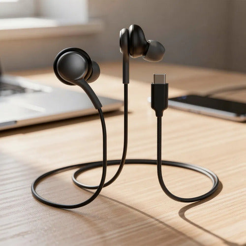 Auriculares Tipo C Cableados Micrófono Volumen Audio Hd Pro Negro