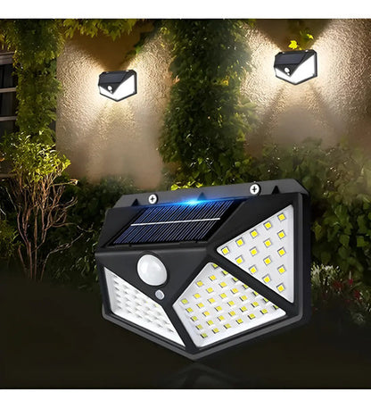 Set X2 Aplique Solar Pared Foco Led Sensor De Movimiento Negro