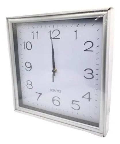 Reloj Analogico Pared Cuadrado Plastico 30x30cm Cuadrado Plateado
