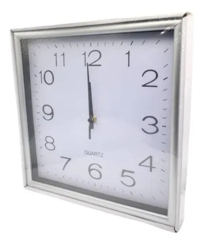 Reloj Analogico Pared Cuadrado Plastico 30x30cm Cuadrado Plateado
