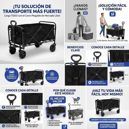 Carro Plegable Multiuso Transporte Carga Ruedas 73x46x88