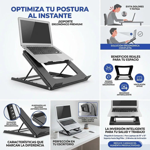 Soporte Base Plegable Regulable Notebook Laptop 10 A 15 Gris