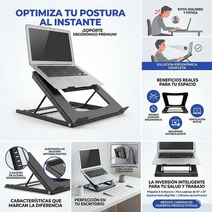Soporte Base Plegable Regulable Notebook Laptop 10 A 15 Gris