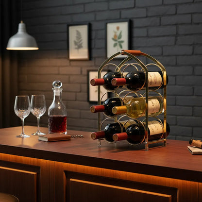 Rack Vino Botellero Hierro 6 Botella Dorado Estante 34x21cm 2 Colores Segun Stock