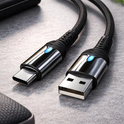 Cable Usb Tipo C Reforzado Carga Y Datos 1m Led Carga Rapida Negro