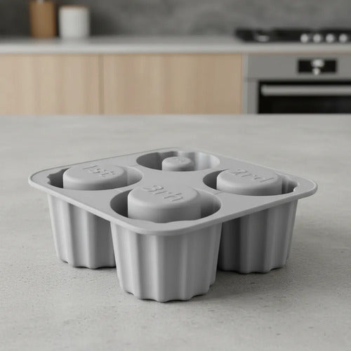Molde De Silicona Para Hielo Vaso Térmico 4 Ranuras Gris Gris