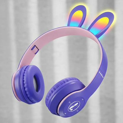 Auricular Infantil Bluetooth Rabbit Tf Mic Vincha Ajustable Violeta