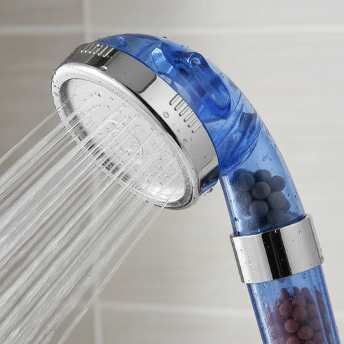 Cabezal Duchero Filtrante Piedra Volcánica Purificador Agua Azul