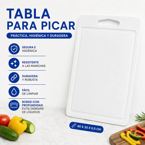 Tabla Plástica Picar Antiderrame Cocina Corte 40x30cm Lisa