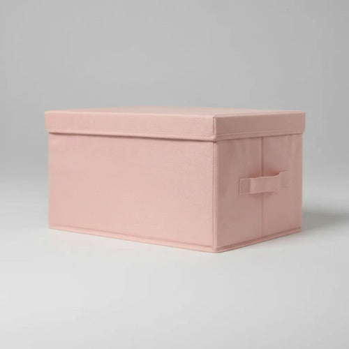 Caja Organizadora Plegable De Tela Con Tapa Y Asa 36x29x17cm Rosa