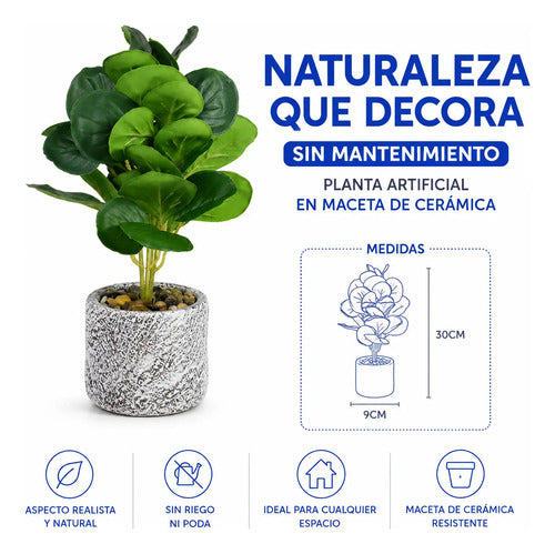 Planta Decorativa Artificial Maceta Ceramica 30x9cm Blanco