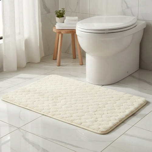 Alfombra Tapete Suave Felpa Antideslizante Baño Rectangular Beige