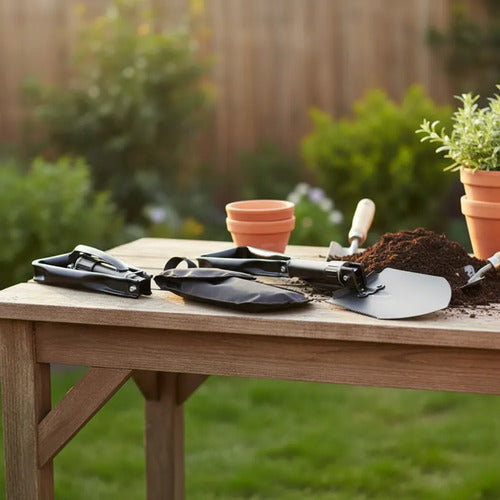 Pala Portátil Plegable Con Funda Acero 47cm Camping Jardín Negro