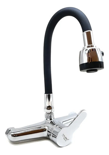 Monocomando Mesada Cocina Canilla Flexible Pared Grifo 20cm Plateado Con Negro