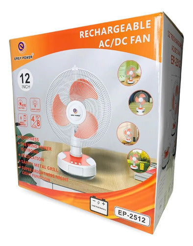 Ventilador Recargable Panel Solar Luces Usb Ios Android 34cm Blanco