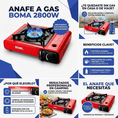 Anafe Gas Butano Boma 2800w Encendido Electronico Portatil Negro