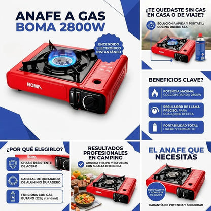 Anafe Gas Butano Boma 2800w Encendido Electronico Portatil Negro