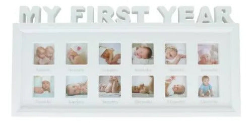 Portarretrato Múltiple Bebé Primer Año 12 Fotos 21x41cm Blanco