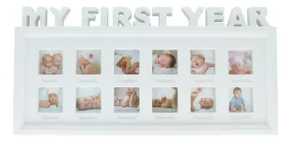 Portarretrato Múltiple Bebé Primer Año 12 Fotos 21x41cm Blanco