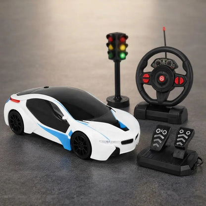 Auto Control Remoto Volante Pedales Semáforo Escala 1:16 Blanco