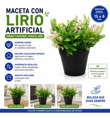 Maceta Con Planta Artificial Decorativa Lirio 15cm Jardin Aleatorio