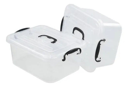 Caja Organizadora Plástica Transparente Tapa Asa 11l Juguete Blanco