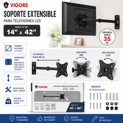 Soporte Televisor Tv Led Extensible 14 A 42 Pulgadas Pared Negro-1