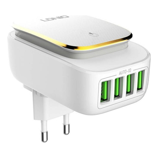 Cargador Pared 4 Usb 4.4a Con Luz Led Blanco