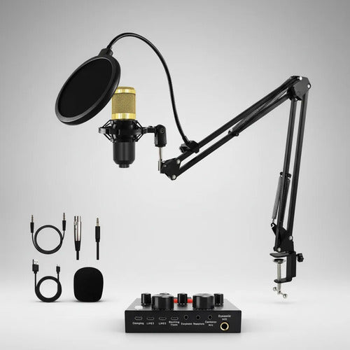Kit Streaming Soporte Micrófono Condensador Interfaz Brazo