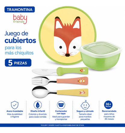 Set Juego De Cubiertos Infantil Plato Recipiente X5 Piezas Aleatorio
