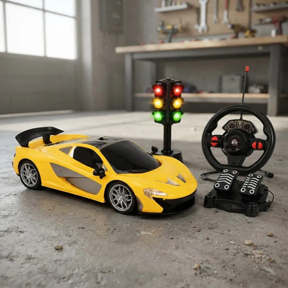 Auto Rc Infantil Volante Pedalera Semáforo Luz Sonido 24cm Rojo