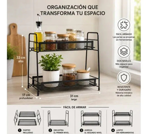 Estante Organizador Metalico 2 Niveles Cocina Baño Multuso Negro