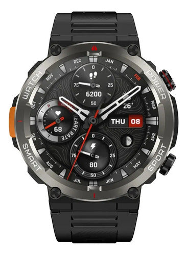 Reloj Inteligente Smartwatch Pantalla Tactil 1.45 Pulgadas Negro Mate Polímero Reforzado Malla Deportiva Negro Con Detalles En Gris Gris Plomo / Negro Metalizado Acabado Pvd