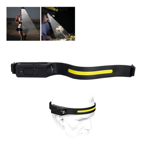 Linterna Minero Frontal Led Recargable Sensor Usb 350 Lumens Led Cob Frontal Xpe Lateral Negro Mate