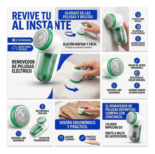 Removedor Saca Pelusas Recargable Usb Cuchilla Acero 1200mah Celeste