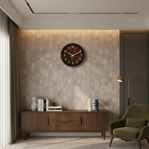 Reloj Analógico Pared Redondo Símil Madera 25cm Decorativo Marrón
