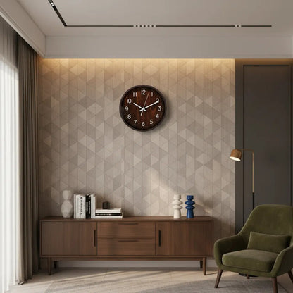 Reloj Analógico Pared Redondo Símil Madera 25cm Decorativo Marrón