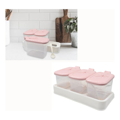 Especiero Condimentero X3 Frascos Con Cucharas Y Soporte