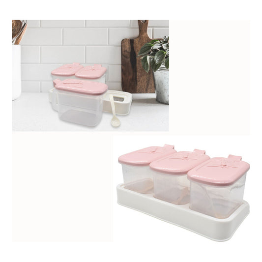 Especiero Condimentero X3 Frascos Con Cucharas Y Soporte