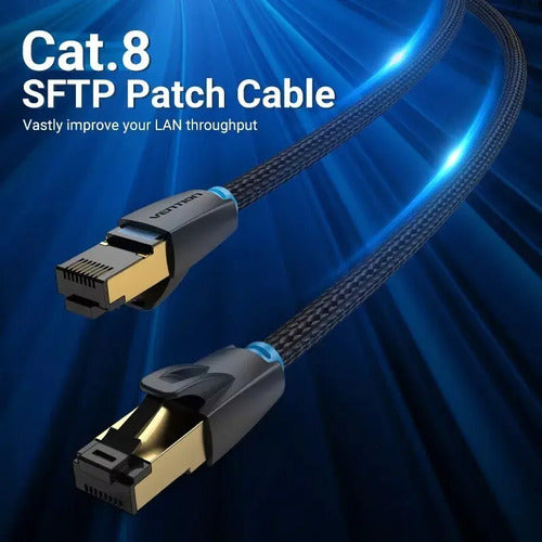 Cable De Red Vention Cat8 Certificado - 1 Metro - Trenzado Blindado - Premium Patch Cord - Sstp Rj45 Ethernet 40gbps - 2000 Mhz - 100% Cobre - Ikgbf