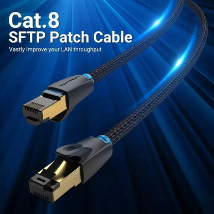 Cable De Red Vention Cat8 Certificado - 1 Metro - Trenzado Blindado - Premium Patch Cord - Sstp Rj45 Ethernet 40gbps - 2000 Mhz - 100% Cobre - Ikgbf