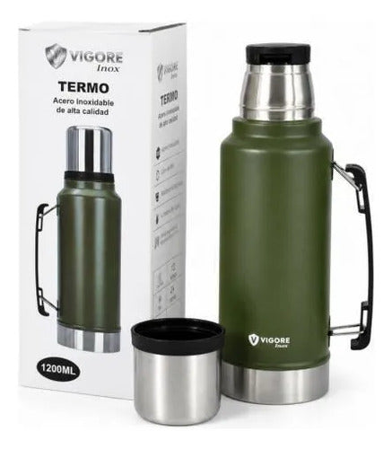 Termo Acero Inoxidable 1.2l Asa Plegable Hermético 2 Paredes Verde