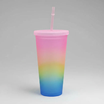 Vaso Acrílico Multicolor 450ml Con Sorbito Y Tapa Bebida Multicolor