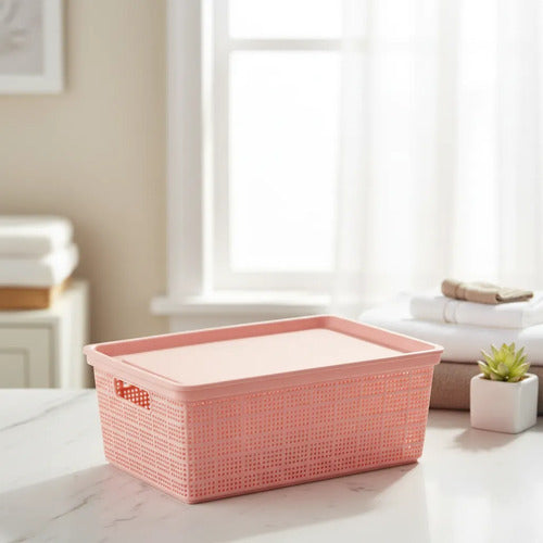 Caja Plastica Canasto Organizador Tapa 40x30x15cm Rosa