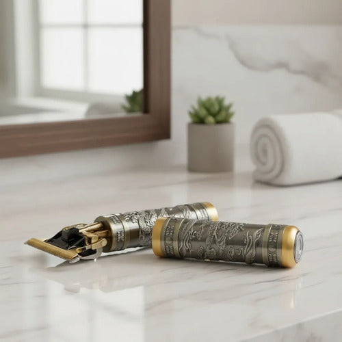 Set Cortapelo Afeitadora Buda Vintage Usb 300mah Metalico Bronce Viejo / Dorado Envejecido