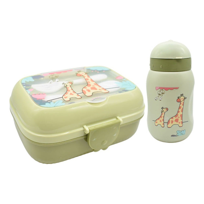 Lonchera Vianda Con Vaso Y Cubiertos De Plastico Para Niños