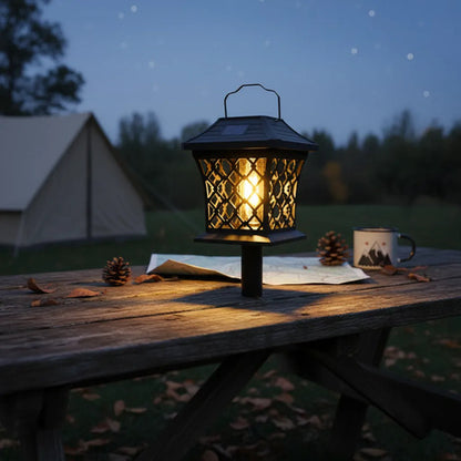 Farol Led Solar Recargable Exterior Colgante Base O Suelo Negro